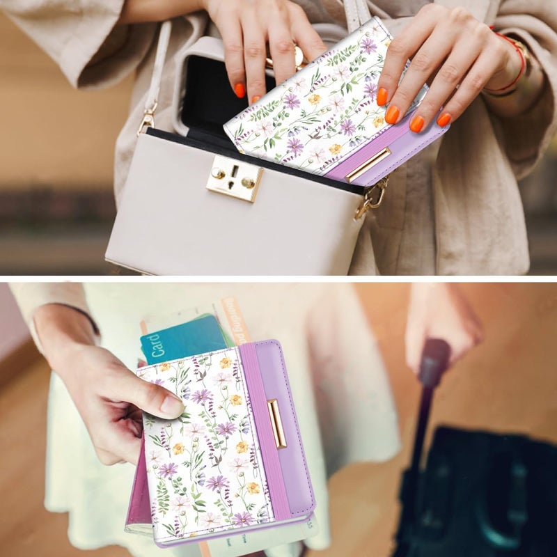 Coco Rossi حافظة جواز سفر بتقنية حجب RFID، غطاء جواز سفر باللون الوردي الذهبي مع زهور لطيفة، محفظة جواز سفر مع حزام مرن للنساء - Image 5